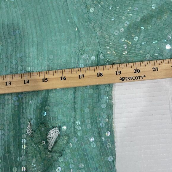 Vtg Royal Feelings Sz M Blouse Sequin Beaded Floral Top Sea Foam Green Cruise - Picture 9 of 13